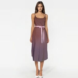 Jessica Howard 90's Brown and Pink Polka-dot Fit and Flare Midi Dress